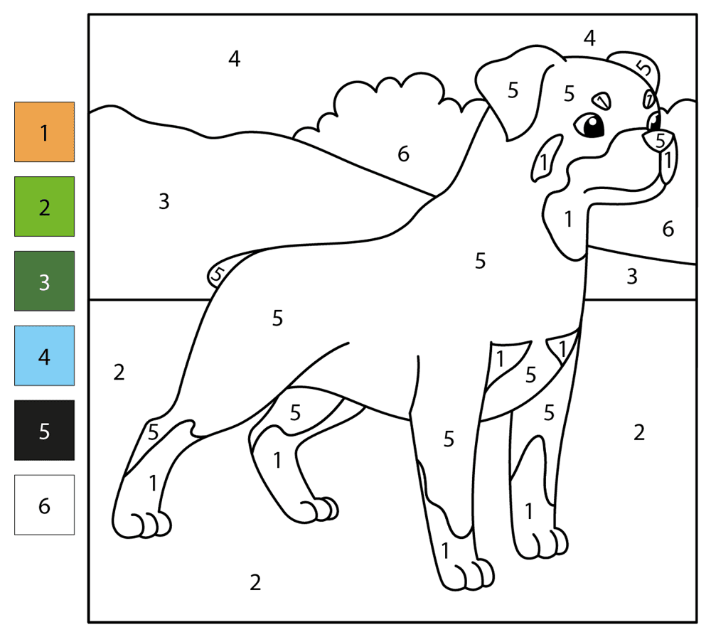 Rottweiler Color By Number Coloring Page Md Coloring Page — Free Printable — free printable coloring page